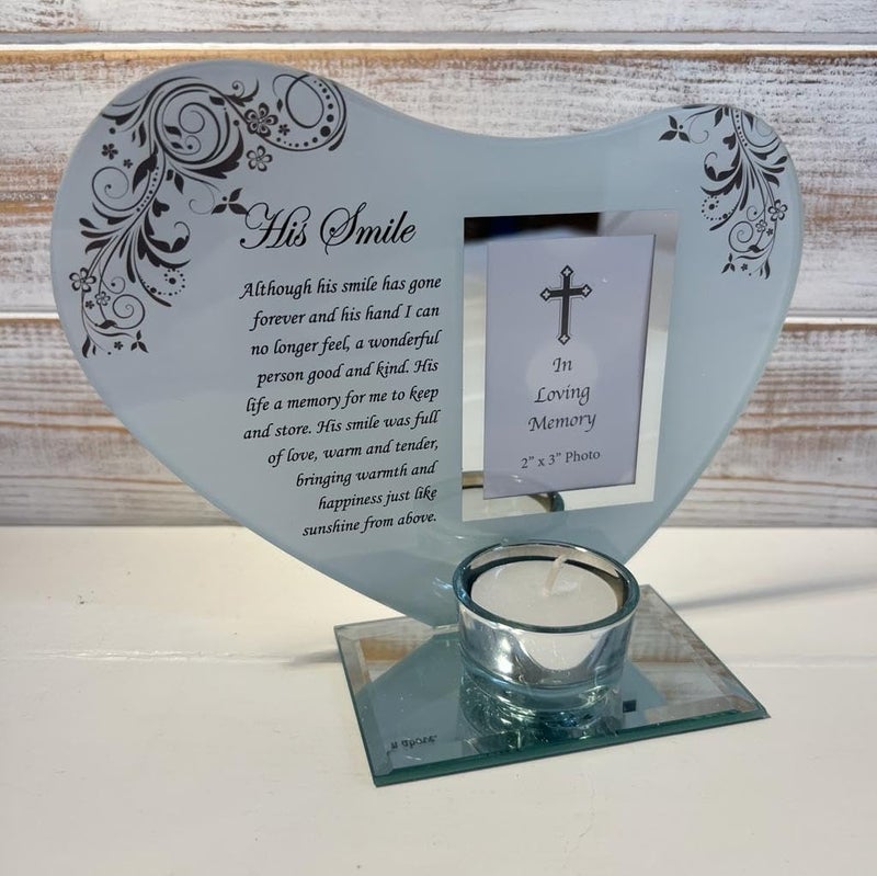 Thorness His Smile - Inspirational Poem, Candle and Photo Holder Glass Memorial Plaque - Image 4
